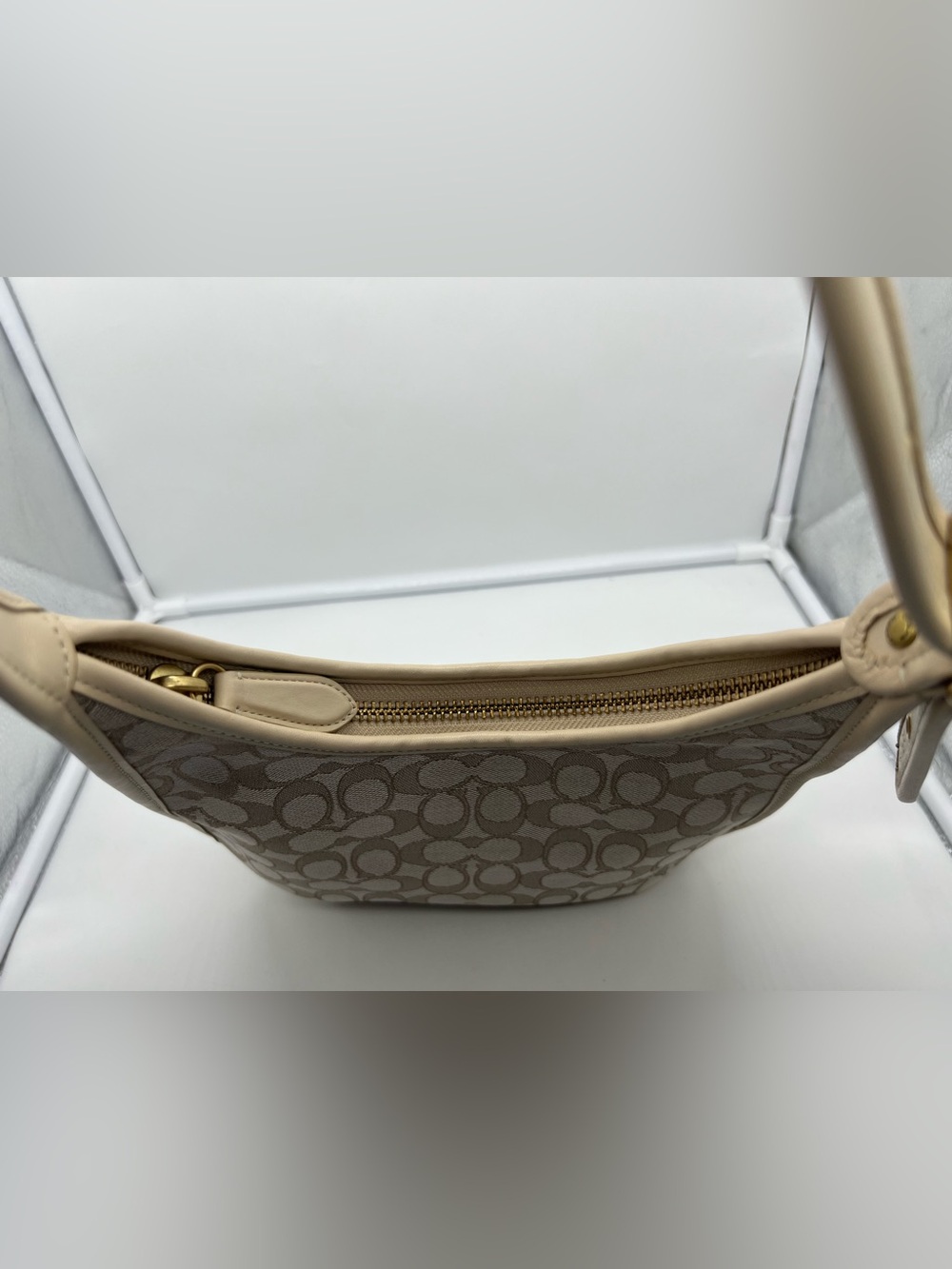 COACH C2588 Ergo Signature Jacquard Brass Stone Ivory Leather Shoulder Bag Hobo - Picture 14 of 17